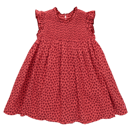 Girls Stevie Dress- Red Mini Hearts
