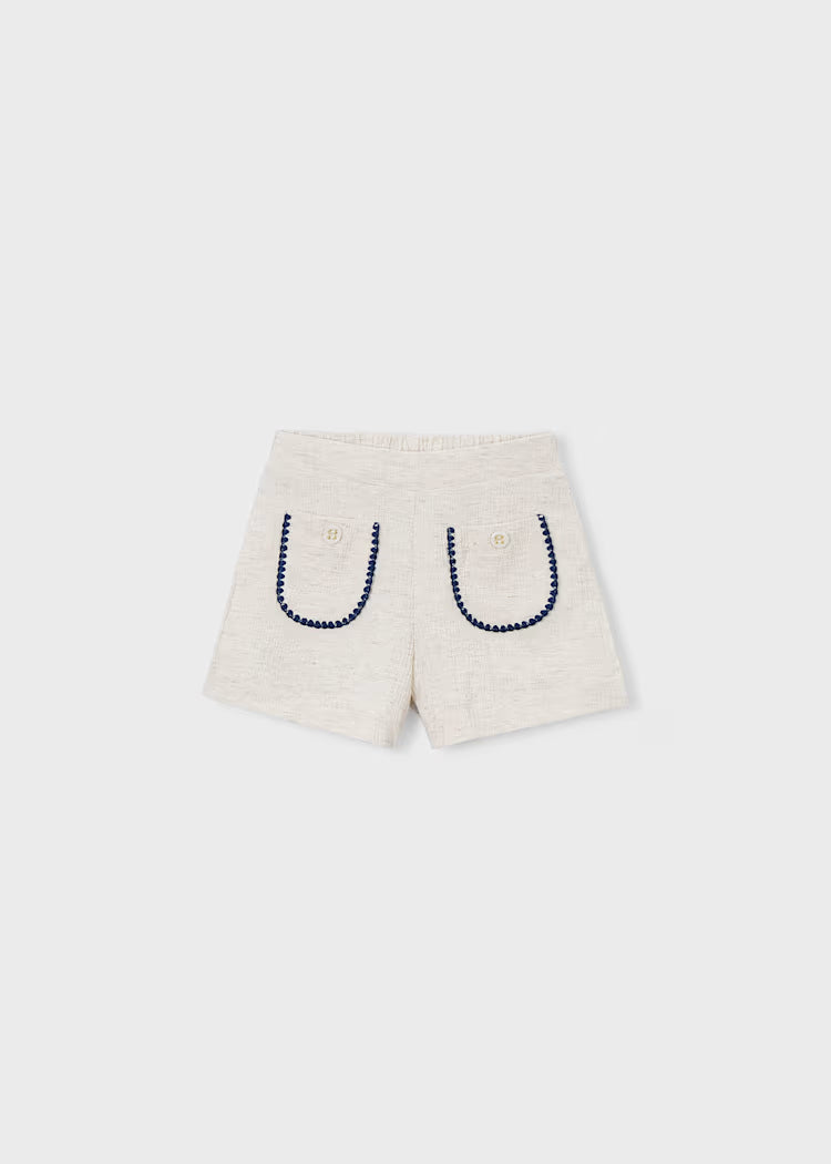 Girls Linen Shorts in Natural + Navy