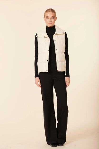 Vegan Leather Puffer Vest- Creme