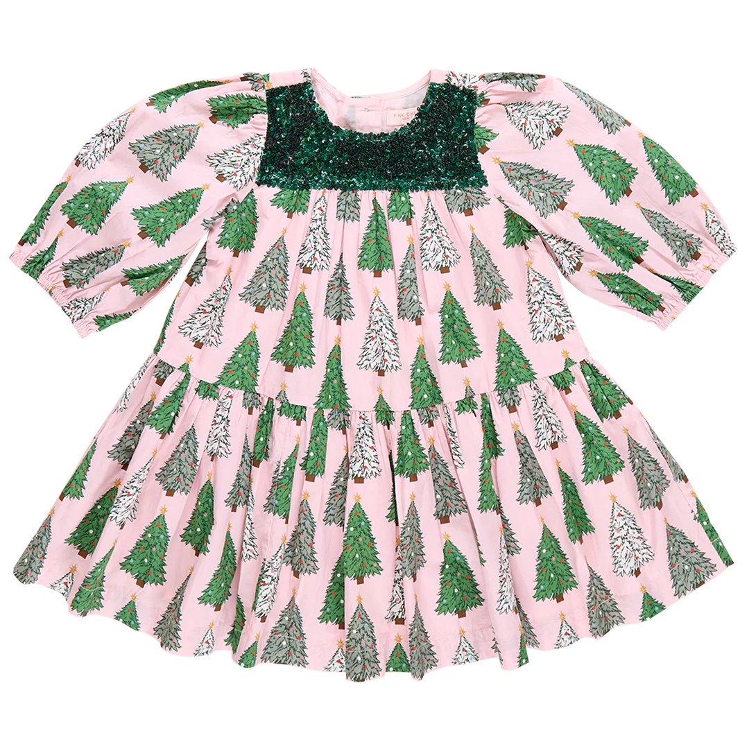 Girls Fiona Dress- Pink Trees