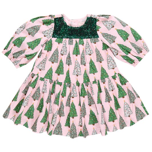 Girls Fiona Dress- Pink Trees