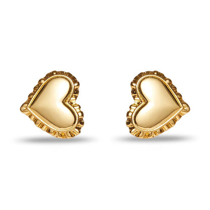 Gold Heart Ruffle Button Earrings