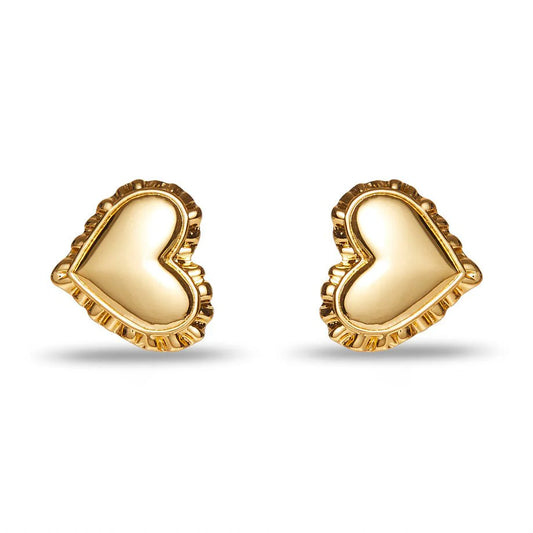Gold Heart Ruffle Button Earrings