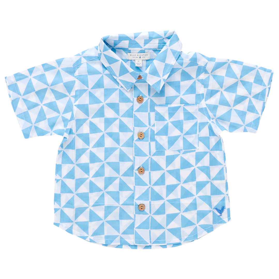 Baby Boys Jack Shirt- Blue Triangle Check