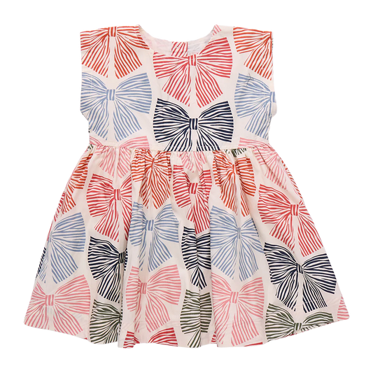 Girls Adaline Dress- Multi Striped Bows