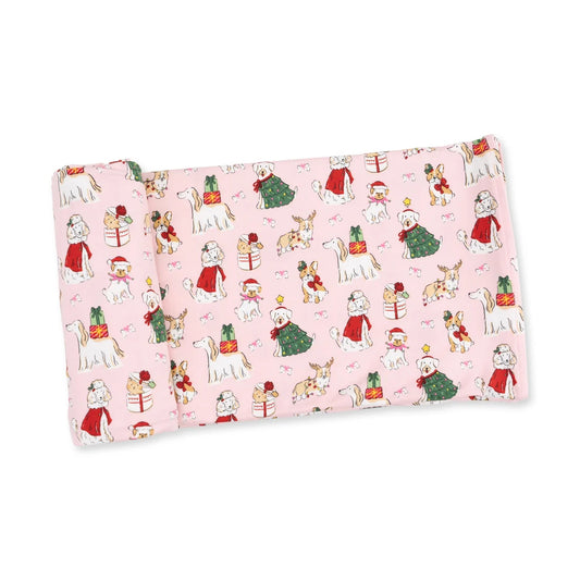 Swaddle Blanket- Pink Christmas Dogs