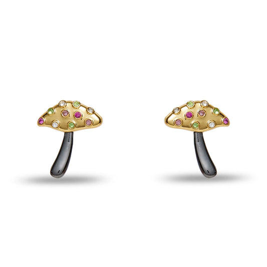 Jeweled Meadow Mushroom Button Earrings