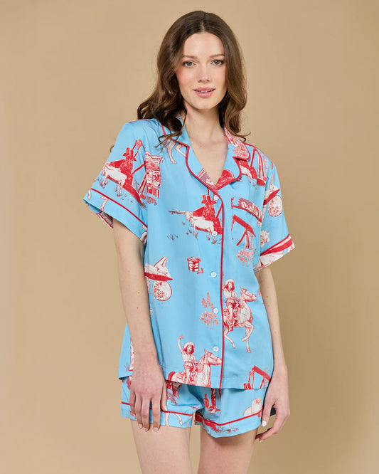 KK PJ Shorts Set- Blue + Red Texas Toile