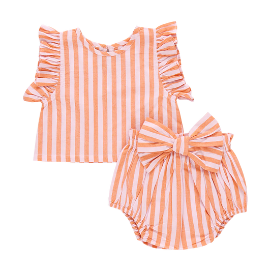 Baby Girls Abigail 2-Piece Set- Orange + Pink Stripe