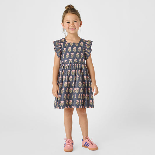 Girls Stevie Dress- Blue Flowerette