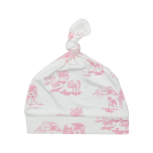 Knotted Hat- Pink Farm Toile