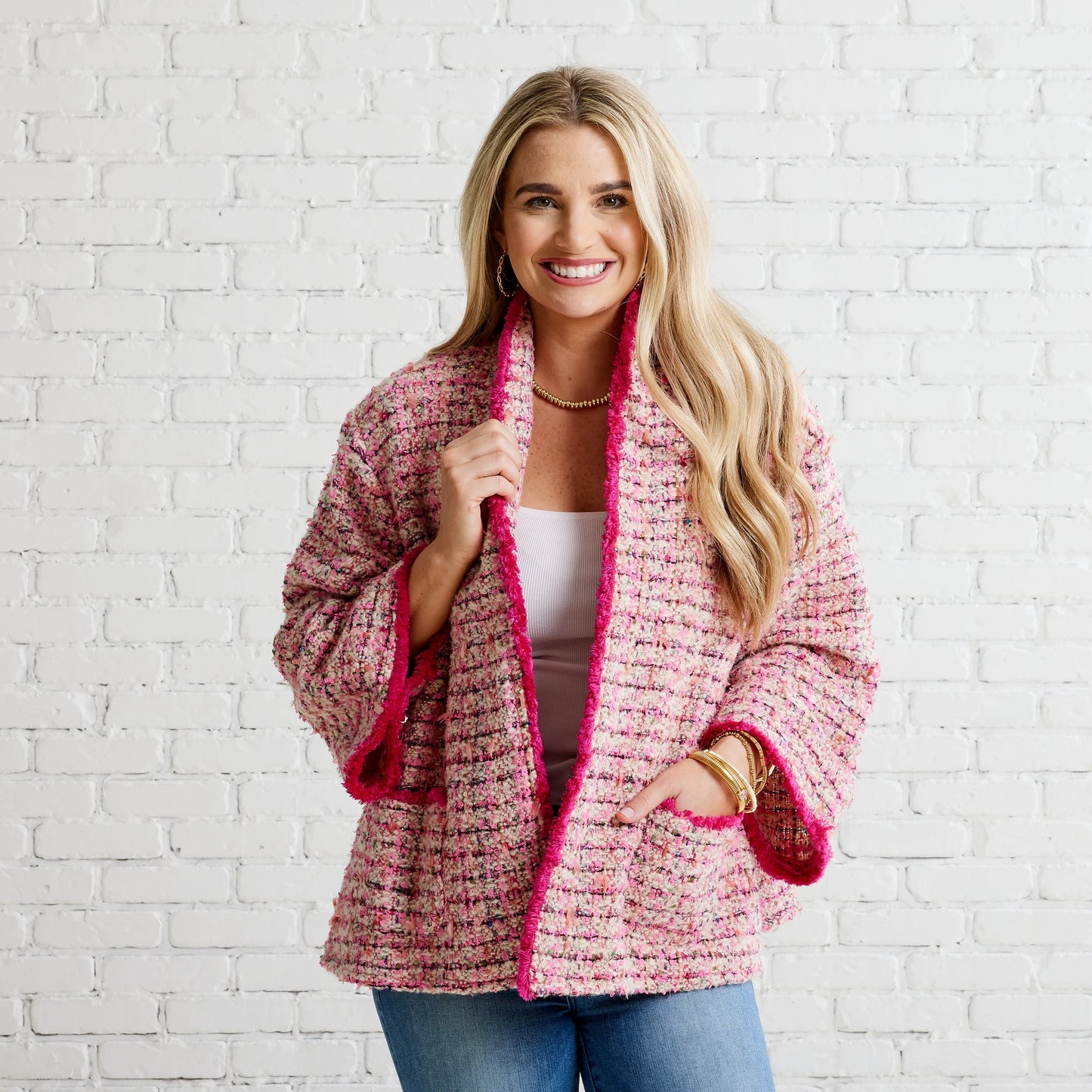 Bridget Tweed Jacket- Multi Pink