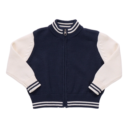 Boys Varsity Zip Sweater- Navy