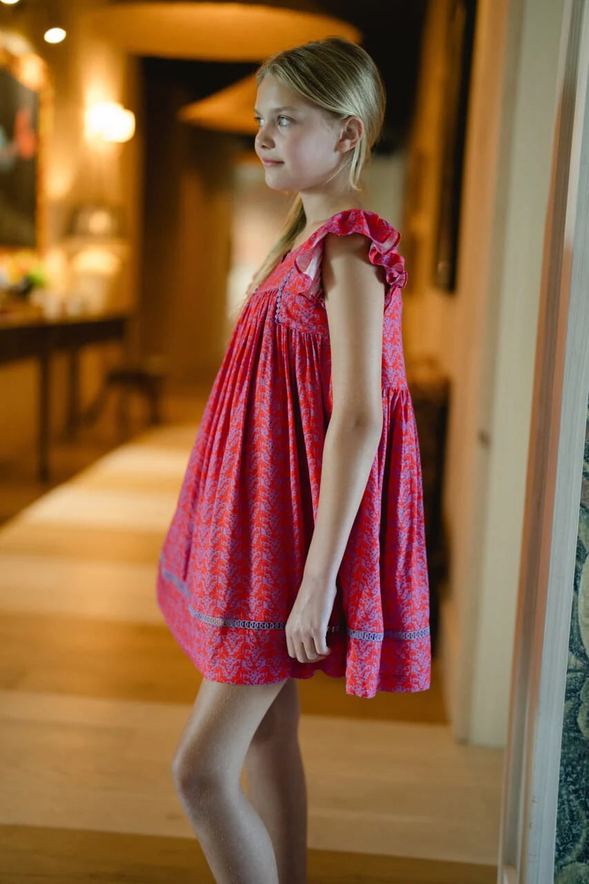 Girls Ellen Dress- Purple + Red