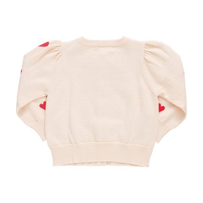 Baby Girls Constance Sweater- Cream + Red Hearts