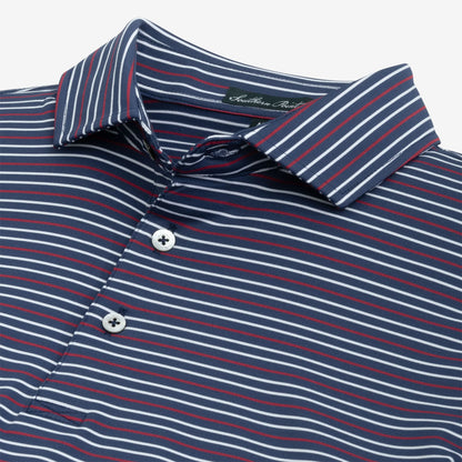 Hillside Stripe Polo- Midnight/Deep Red/White