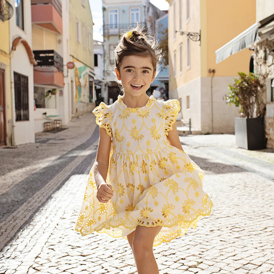 Girls Cynthia Dress- Yellow Eyelet