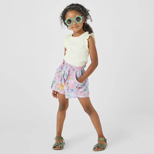 Girls Ruffle Theodore Short- Lavender Watercolor Bows