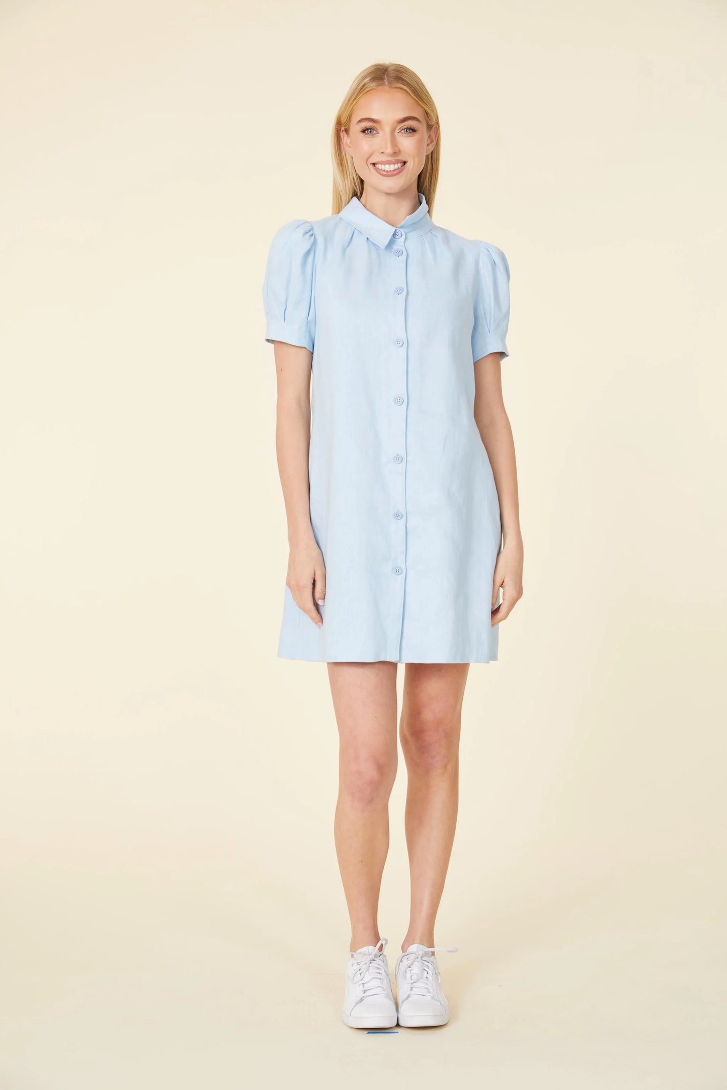 Linen Button Down Dress- Light Blue