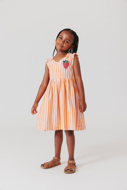 Girls Via Dress- Orange Pink Stripe