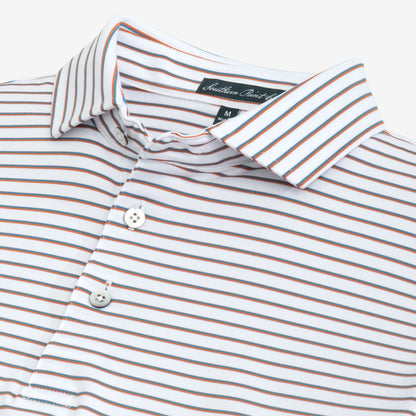 Youth Stadium Stripe Polo- White/Dark Teal/Rust