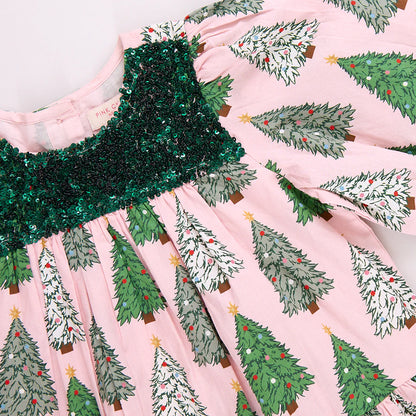 Girls Fiona Dress- Pink Trees