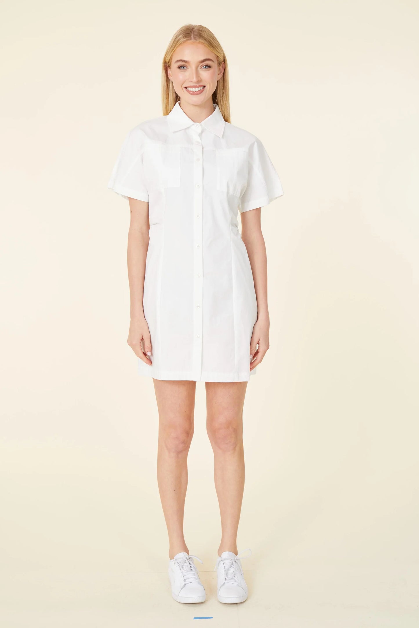Poplin Elastic Back Waist Dress- Black
