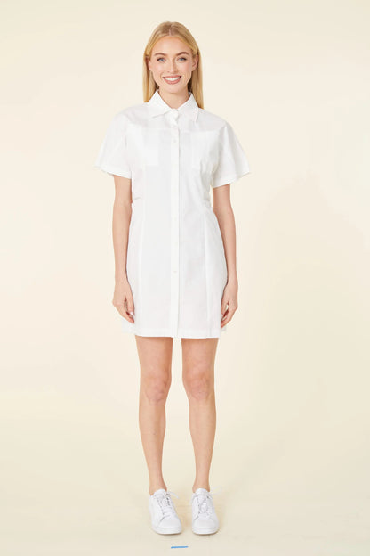 Poplin Elastic Back Waist Dress- Black