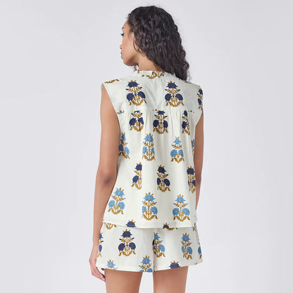 Womens Misha Top- White Flowerette