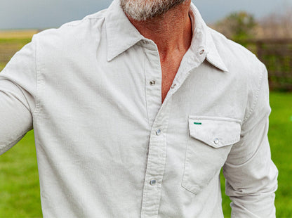 Long Sleeve Corduroy Pearl Snap- Silver Fox