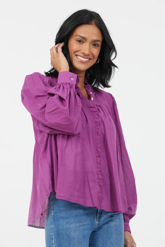 Casey Peasant Cotton Shirt- Grape