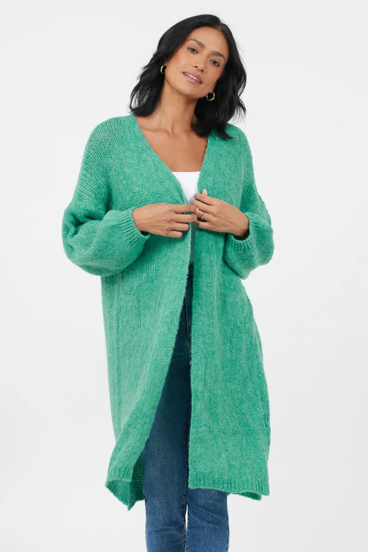 Franca Soft Knit Long Cardigan- Ocean Green