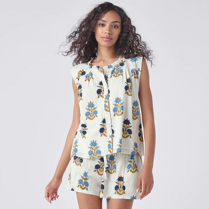 Womens Misha Top- White Flowerette