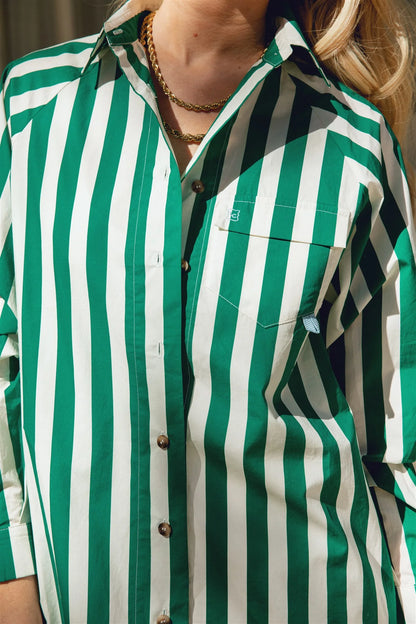 The Captain Tunic- Green Cabana Stripe
