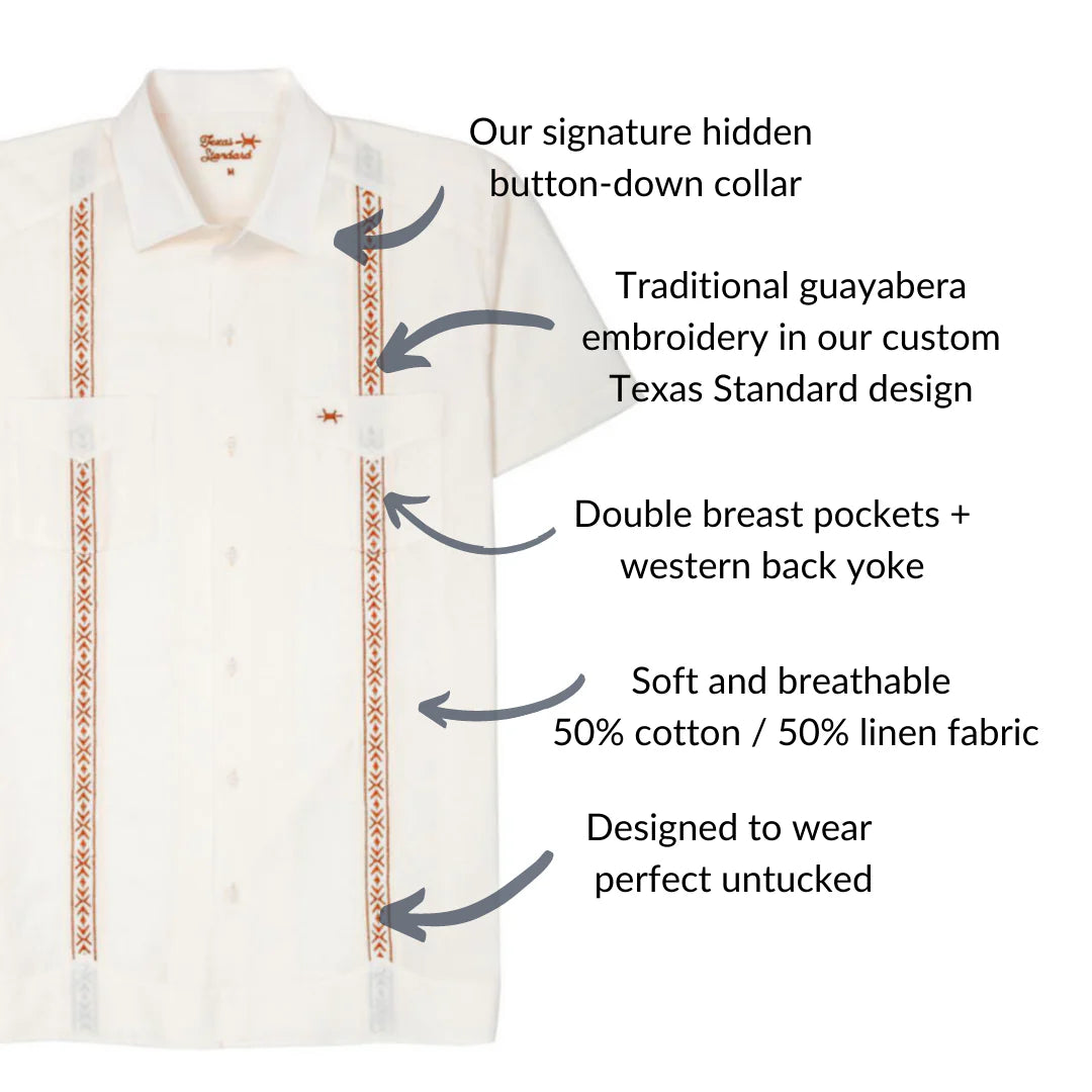 Guayabera Libre- White/Burnt Orange