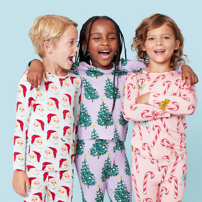 Kids Bamboo PJ Set- Purple Flocked Tree