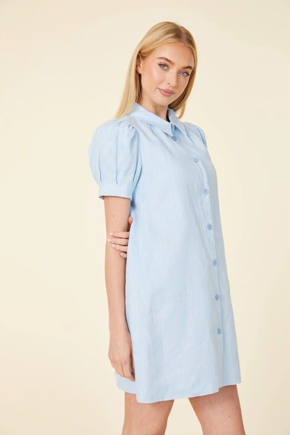 Linen Button Down Dress- Light Blue