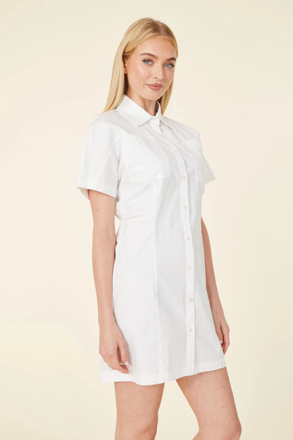 Poplin Elastic Back Waist Dress- Black