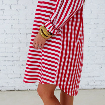 Preppy Dress- Stripe + Gingham Red