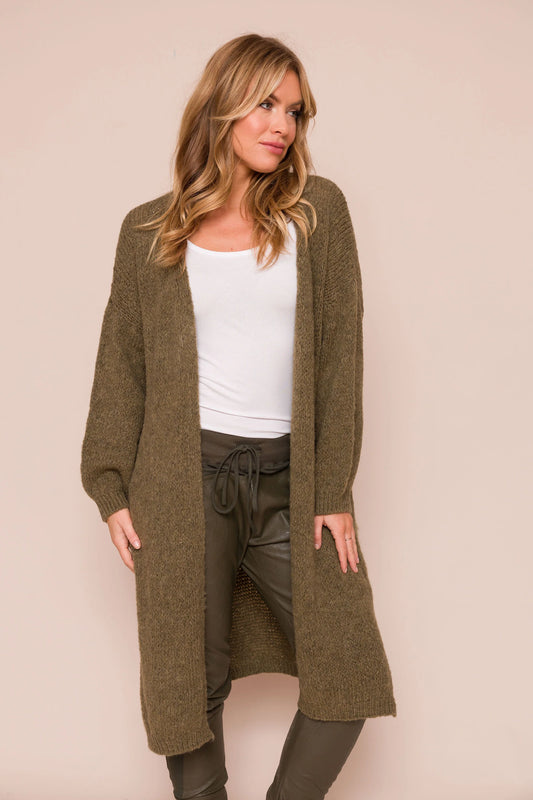 Franca Soft Knit Long Cardigan- Moss Green