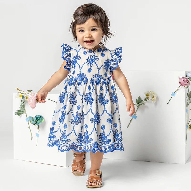 Baby Girls Cynthia Dress Set- Blue Eyelet