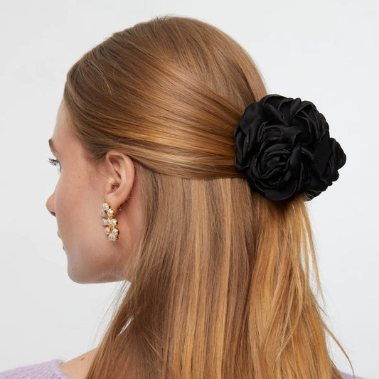 Peony Flower Claw Clip- Black