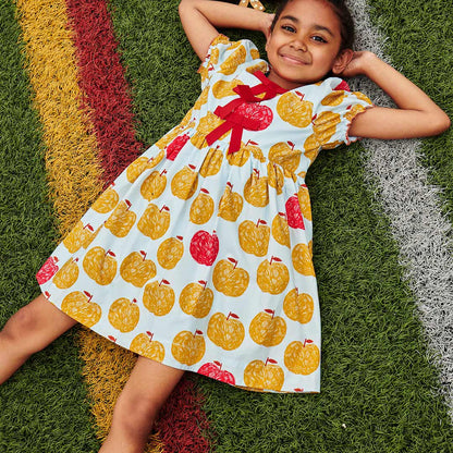 Girls Hermione Dress- Gold Apples