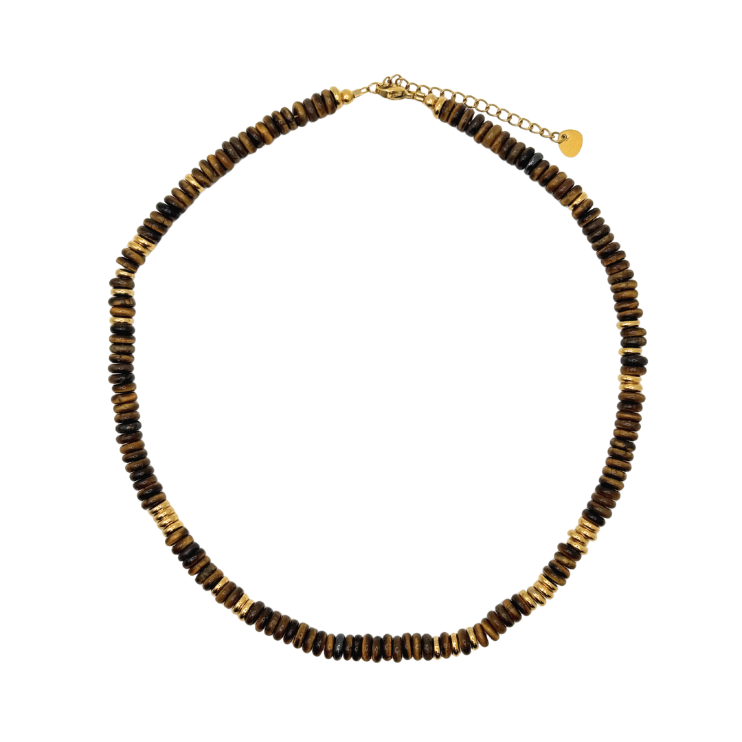 Small Espresso Gemstone Necklace with Gold Accents