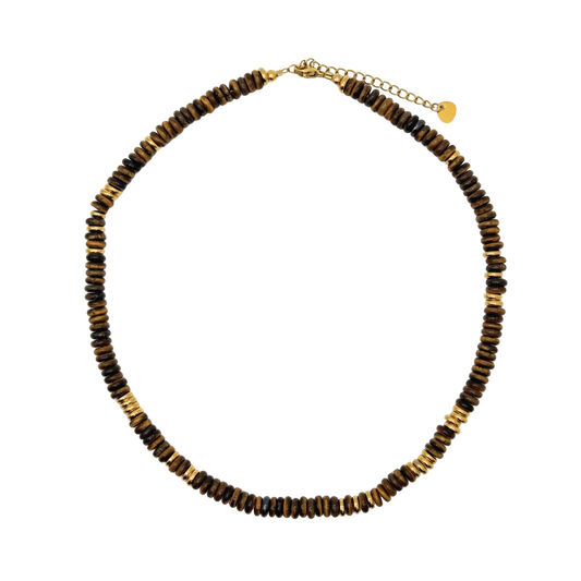 Small Espresso Gemstone Necklace with Gold Accents