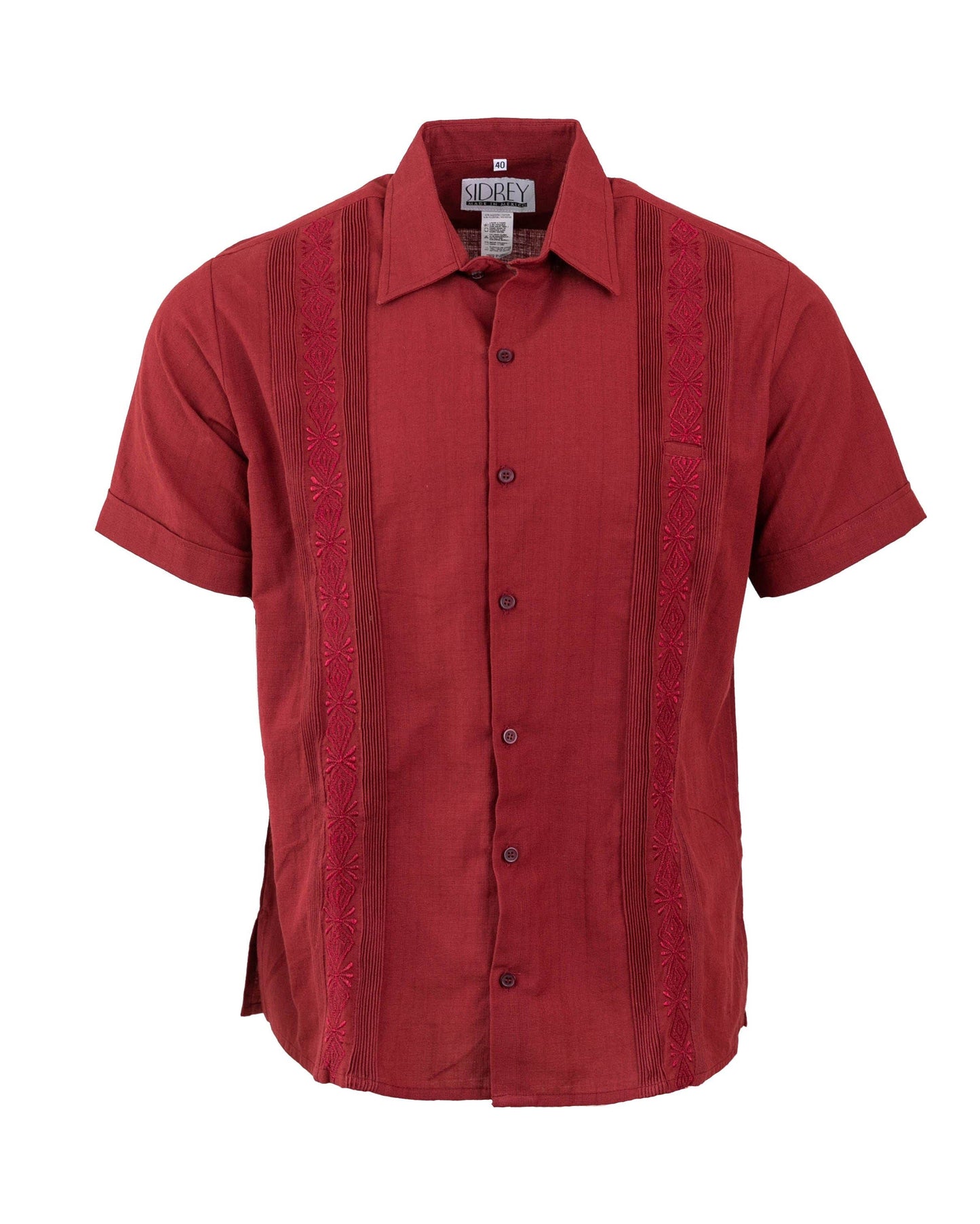 SIDREY Men's Mexican Guayabera Guayamisa Shirt - Burgundy: XXL