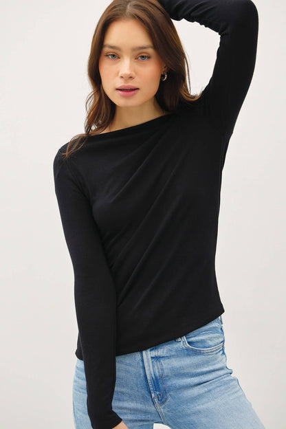 Boat Neck Long Sleeve Knit- Black