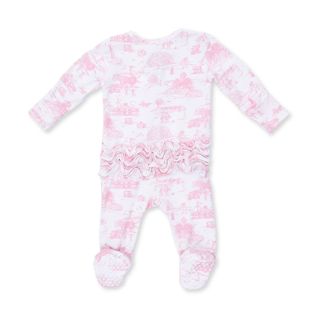 Golf Toile Pink 2-Way Ruffle Back Zipper Footie