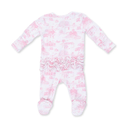Golf Toile Pink 2-Way Ruffle Back Zipper Footie