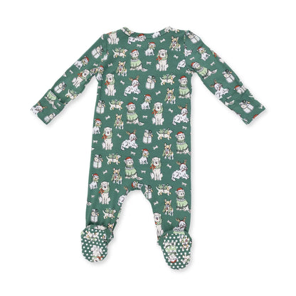 Green Christmas Dogs 2-Way Zipper Footie